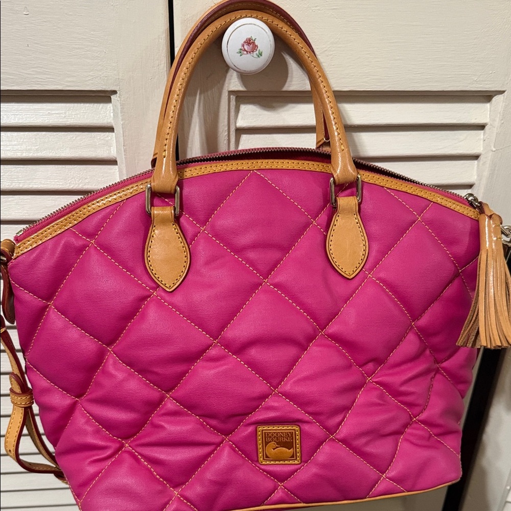 Vibrant Pink Quilted Satchel with Tan Accents